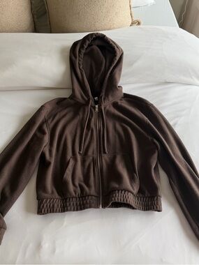 H&M Dark Brown Hooded Fleece Zip Bomber Jacket